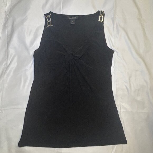 White House Black Market Tank Top Twist Knot Gold-Tone Buckle Sleeveless Black S - Picture 3 of 15